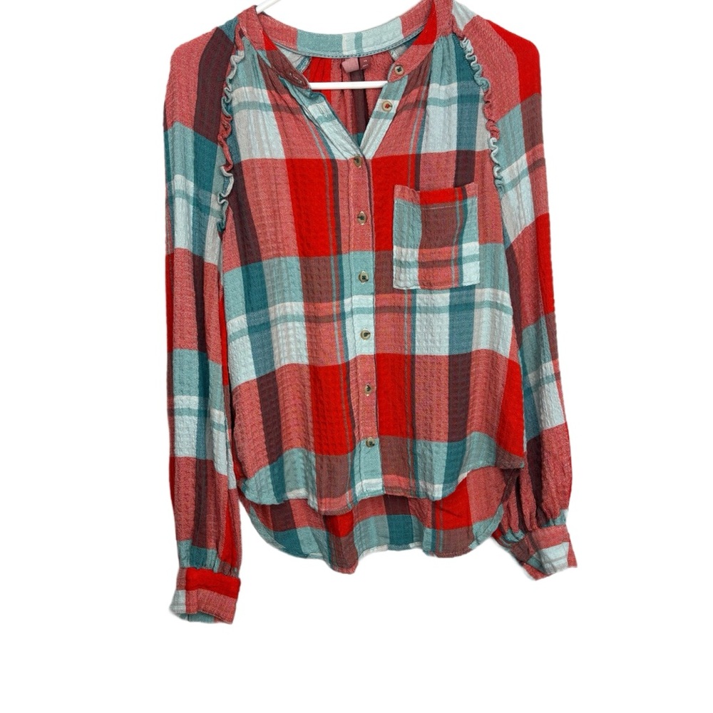 Anthropologie Pilcro Breezy Red Plaid Button Down Top X-Small